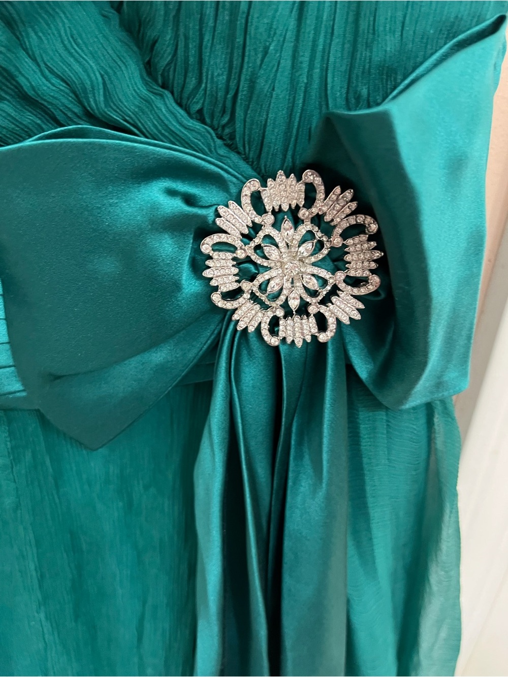 Tadashi Shoji Teal V-Neck Sleeveless Midi Dress with Satin Sash - Picture 3 of 4